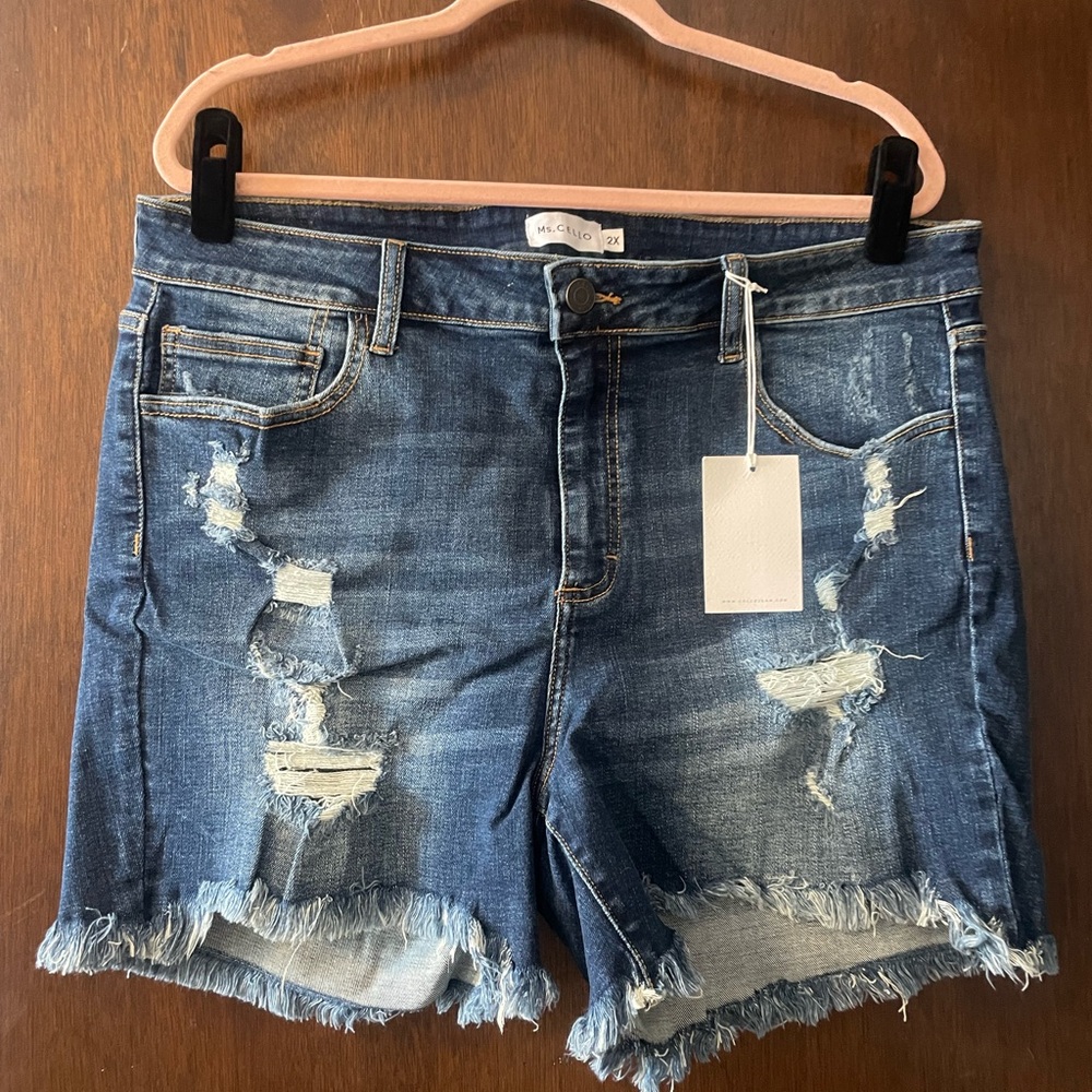 Cello Dark Blue Distressed Jean Shorts